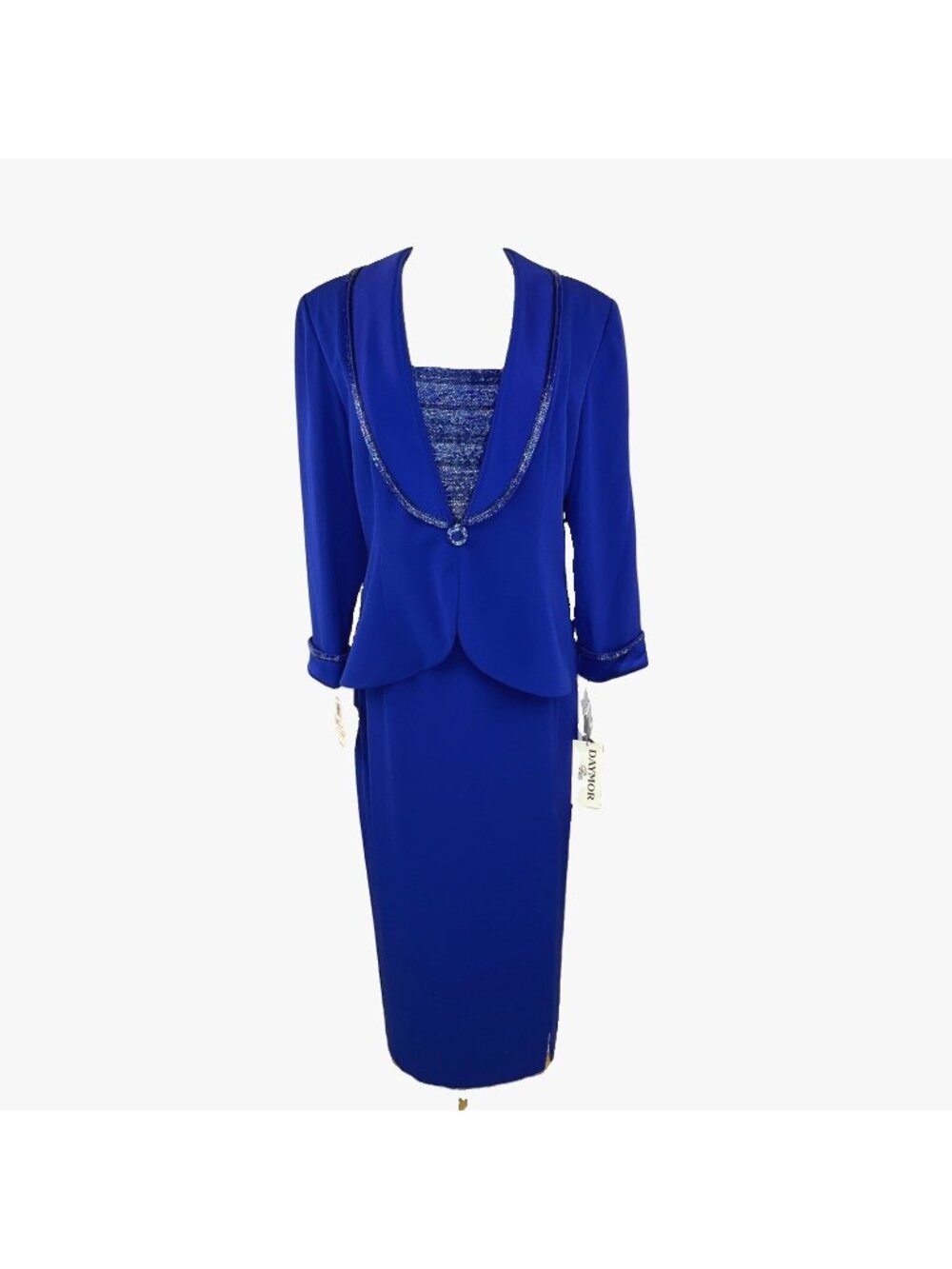 Vintage Daymor Couture 14P Royal Blue 2 Pc Formal Skirt Suit Women Hong Kong NOS